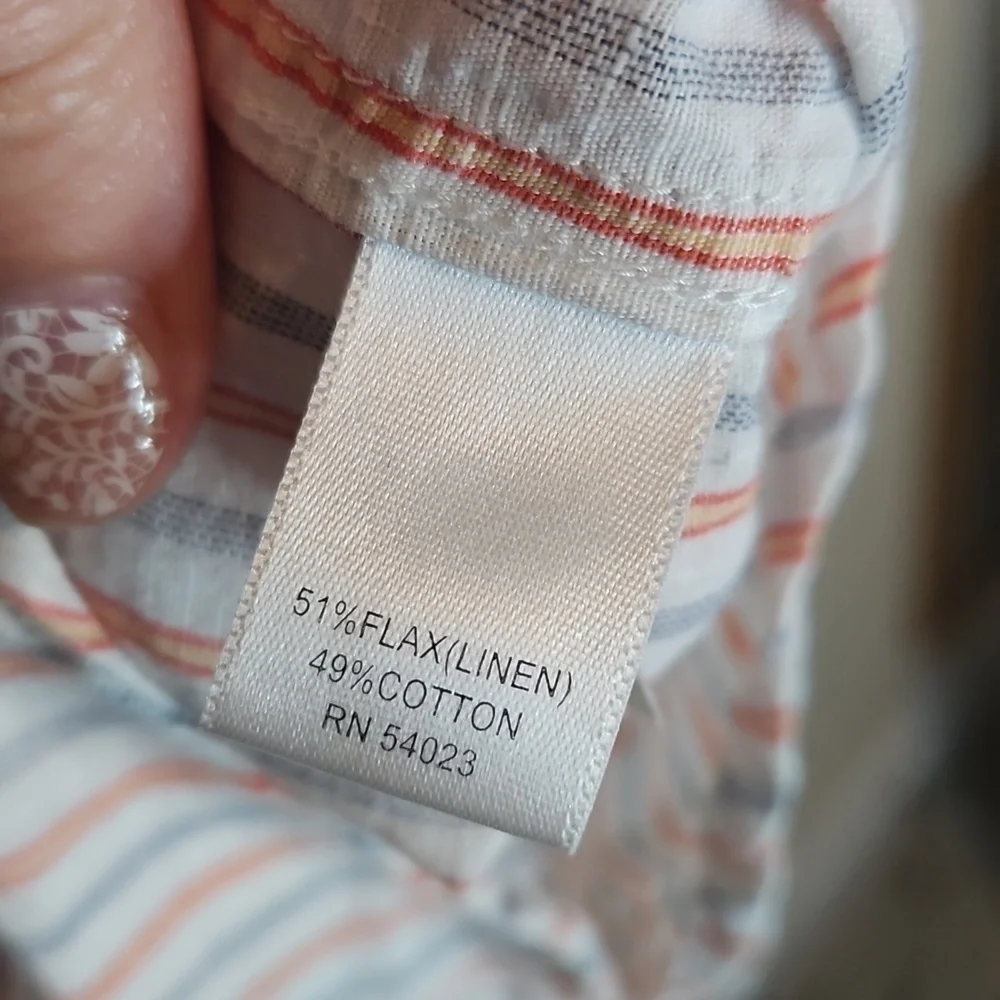 Banana Republic men’s flax linen blend striped button-down shirt size Medium EUC